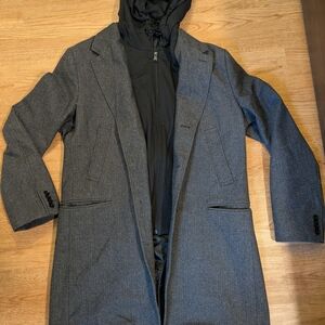 Express Men's Charcoal Trench Coat with Black Hood